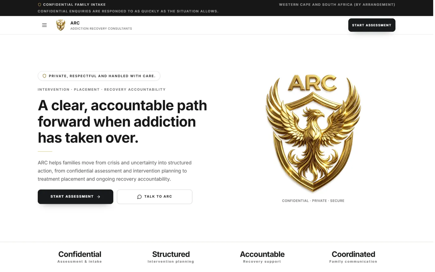ARC Recovery website screenshot